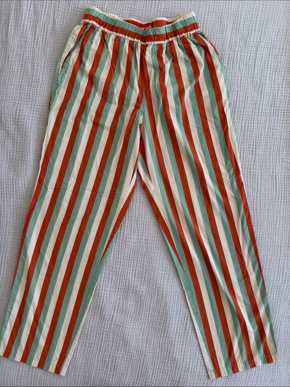Kids Elastic-Waist Striped Casual Pants — Burnt Orange 🍊 Mint & Cream